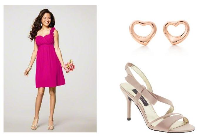 pink dress gold shoes
