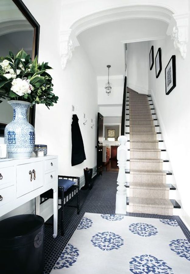 Blue and white foyer