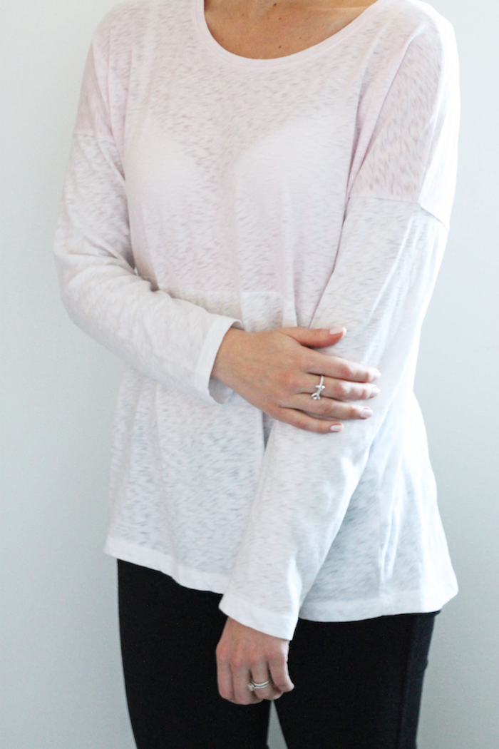 blush and white colorblocked shirt