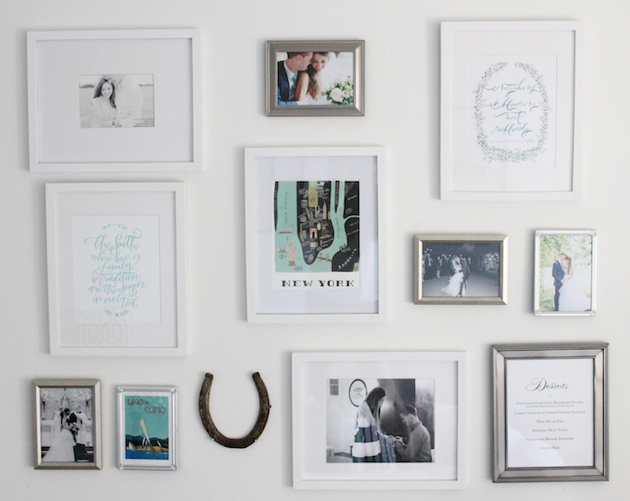 teal gallery wall