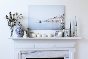 Cool-toned fall mantel | Something Pretty