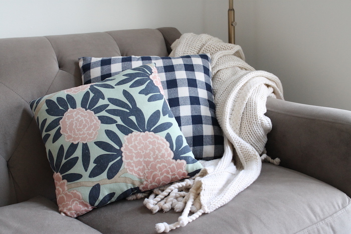 Buffalo check and floral pillows | Something Pretty