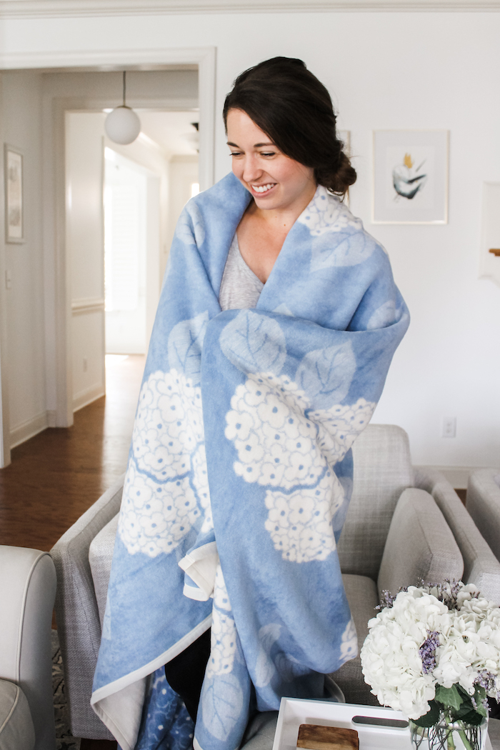 Blue and white floral blanket | Something Pretty