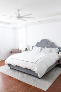 Gray and white bedroom